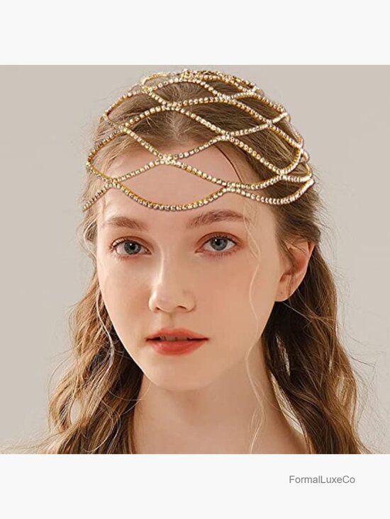 Vintage Sequin Flapper Cap Headpiece Crystals Rhinestone Hair Chain